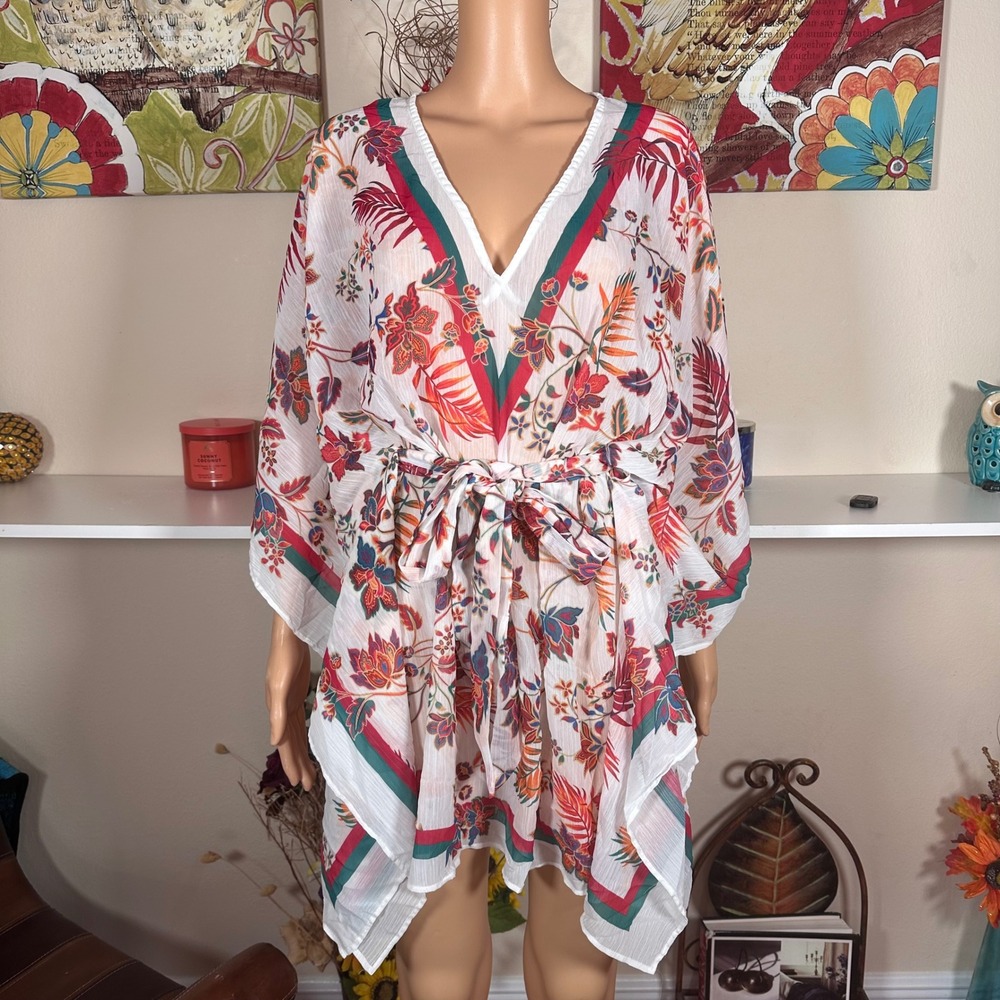 Lauren Ralph Lauren Floral Kimono Coverup White Boho Resort Tropical